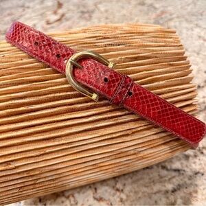 Women’s genuine snakeskin belt skinny hot pink reptile gold buckle mobwife